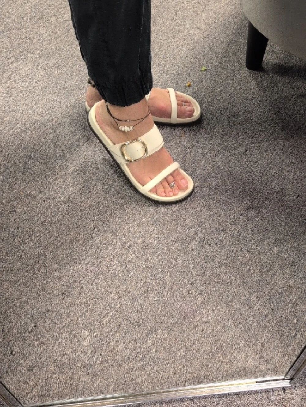 Zara Cream Slide Sandals with Gold-Tone Buckle Detail - Picture 7 of 10
